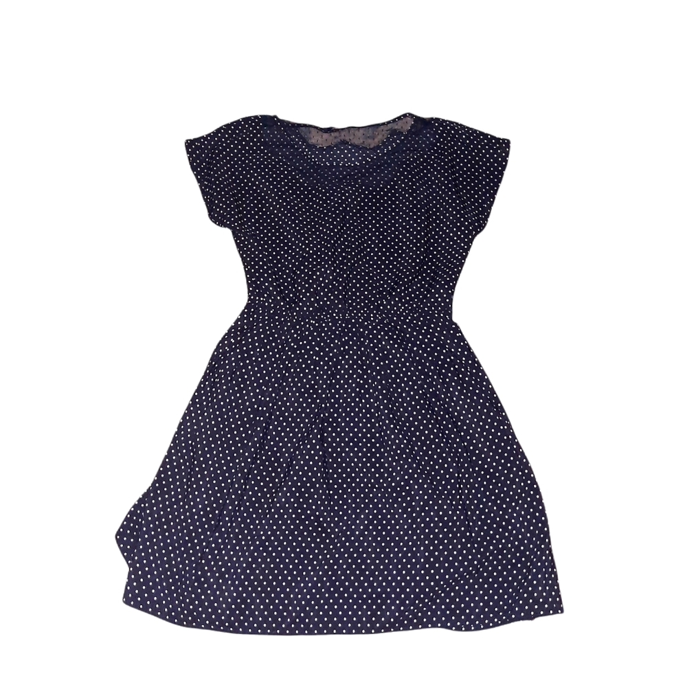 Bordeaux Los Angeles S Knee Length Dress Crop Sleeve Polka Dot Black White - Picture 2 of 3